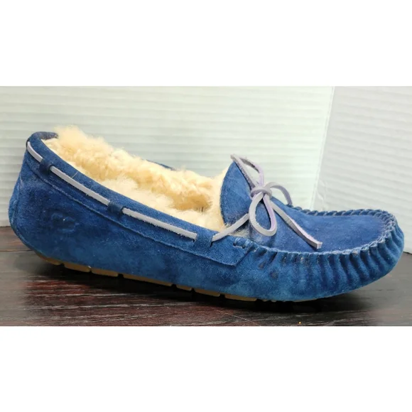 UGG Women 10 EU 40 Peacock Blue Dakota Moccasins Slippers Sherling Lined - Picture 8 of 12